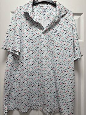 Men's RHOBACK White Polo Shirt with Multicolor Dino Print